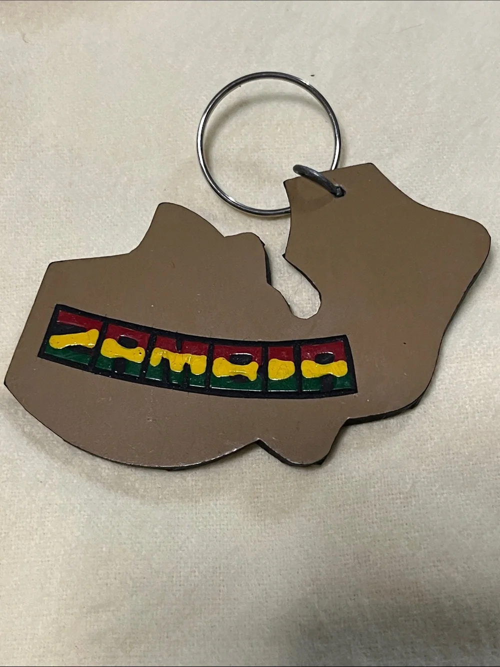 Brown Cat-Shaped Key & Card Holder with Red, Yellow & Green Stripe